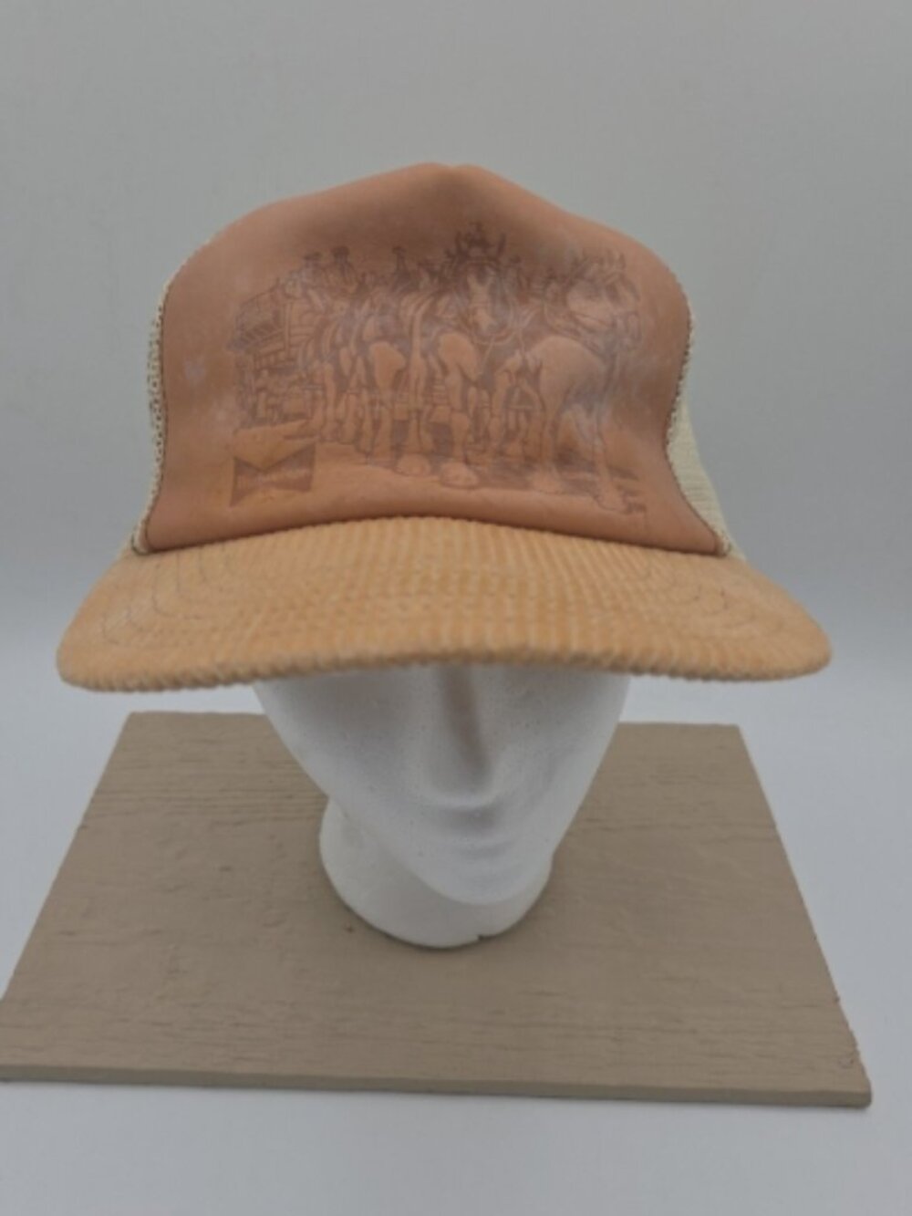 Vintage Budweiser Clydesdales Leather & Corduroy Trucker Hat Cap - Picture 2 of 7